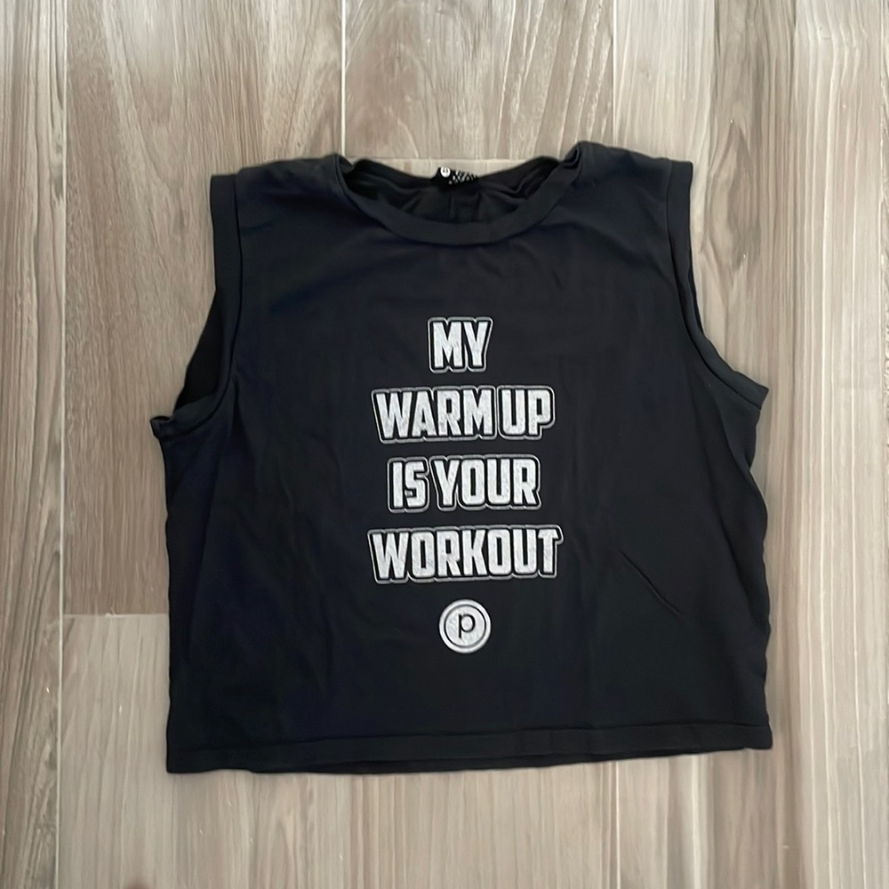 Pure barre black graphic sleeveless crop tee